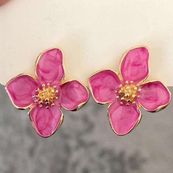 Jewelry - Pink + Gold Flower Statement Earrings
